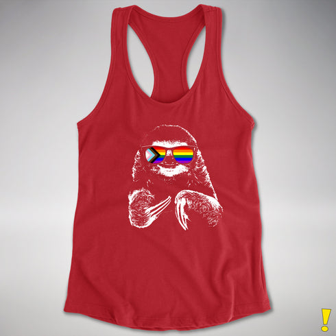 Pride Sloth LGBTQ Progress Pride Flag Sunglasses Women's Racerback - Red
